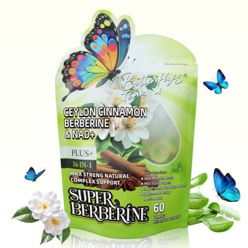 BUTTERFLY'S TEAR Berberine Supplement Gummies – Support Healthy Metabolism with Ceylon Cinnamon, Turmeric, Green Tea, Vegan, Non-GMO, Gluten-Free - Green Grape Flavor (1 Pack 60 Chew) - Image 1