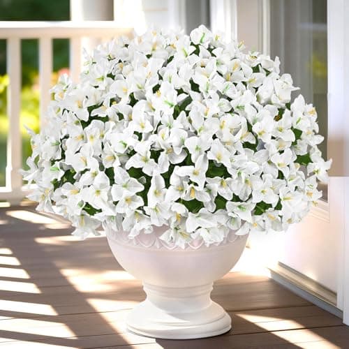 Yastouay 16 Bundles Artificial Flowers for Outdoors, Realistic Bougainvillea Fake Flowers for Outside, UV Resistant Silk Outdoor Faux Plants for Porch Patio Planter Front Door Garden Decor(White) - Image 1