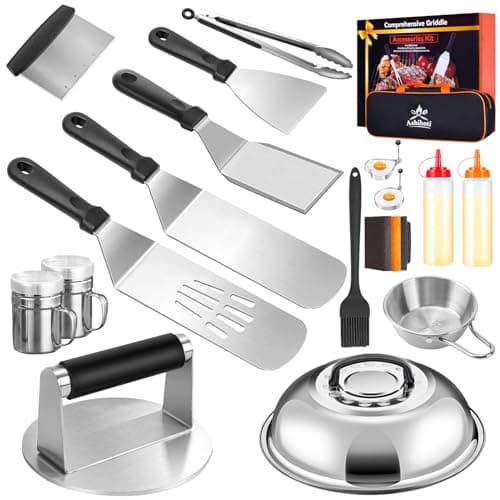 Griddle Accessories BBQ Grill Set - 20pcs Stainless Steel Barbecue Tools Kit for Blackstone with Griddle Spatula Basting Cover Grill Mats Carry Bag for Camping,Flat Top Camp Chef Utensil - Image 1