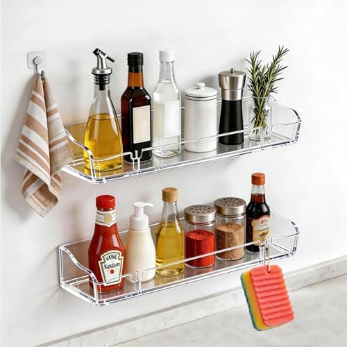 4 Packs Clear Floating Display Shelves for Wall, Clear Acrylic Card Display Shelf Room Decor for Doll Figurine/Book/Photo/Makeup in Living Room, Bedroom, Kitchen Storage and Bathroom Wall Organizer (4) - Image 1