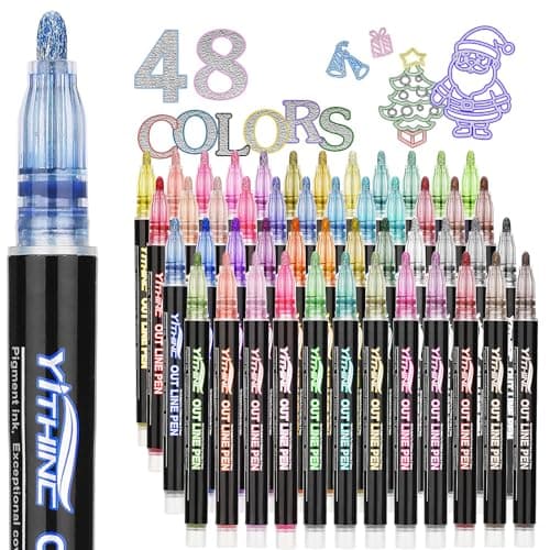 Outline Markers, 48 Metallic Shimmer Glitter Gel Pens, Tween Teen Girl Gifts Trendy Stuff, Cool Cute Art Craft School Drawing Supplies, Birthday Fun Kits for Kids Girls Ages 4 6 8 10 12 Year Old - Image 1