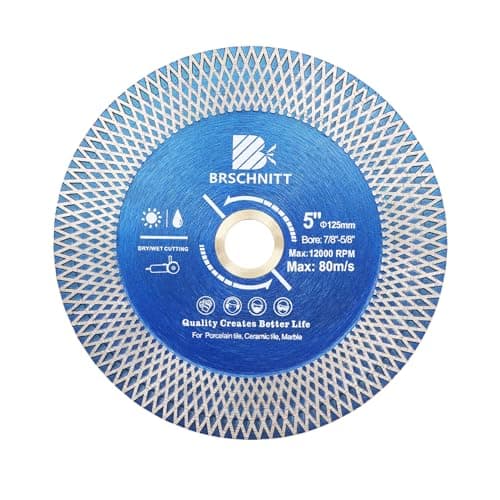 Diamond Porcelain Tile Saw Blade - BRSCHNITT 5" Super Thin Diamond Cutting Grinding Disc with X Teeth Arbor 7/8“-5/8“ for Ceramic Tiles,Granite,Marble Angle Grinder Circle Saw Blade - Image 1