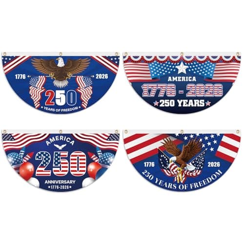 4 PCS 250th Anniversary USA Bunting Flag 3x1.5 Ft, America 250 Years Independence Memorial Day Banner Decoration 4th of July Fan Flag USA 250th Anniversary Banner Patriotic Decor Outdoor - Image 1