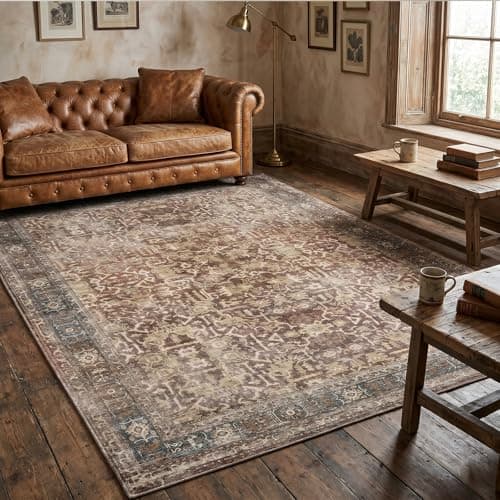 Vintage Carpet Washable Non-Slip Foldable 8x10ft Area Rug - Stylish Decor Rugs for Living Room, Bedroom, Nursery, Office,Kids Rug (Red +Brown Reddish Brown) - Image 1