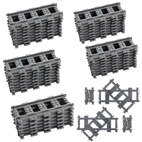 Etarnfly 42PCS City Train Tracks, Classic Accessories, Railroad Building Toy Compatible with All Major Brand - 38 Straights, 2 Left Right 45° Intersection Rails, 2 Flexible Rails - Image 1