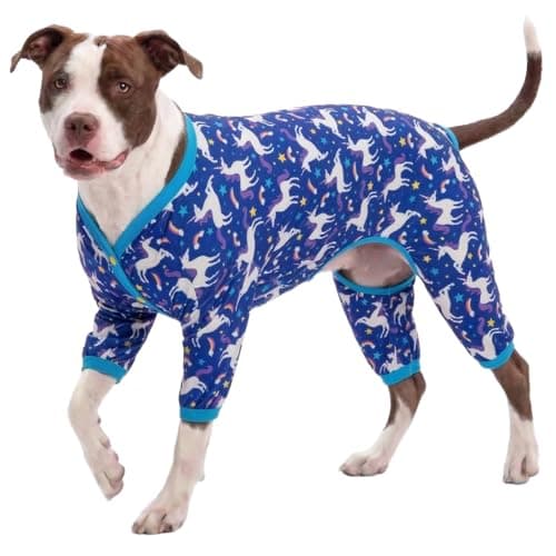 LovinPet Pitbull Pets Shirts, Undershirt for Dog Coats, Anti Licking, Pet Anxiety Calming Onesies for Dogs, Lightweight Stretchy Fabric, Chasing Dreams Horse Print, Large Breed Dog Clothes,Blue L - Image 1