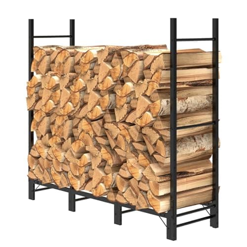 Helios&Hestia 4Ft Outdoor Firewood Rack for Fireplace, Heavy Duty Steel Log Holder, Indoor Wood Pile Storage Organizer, Adjustable Stacker Stand, Black - Image 1