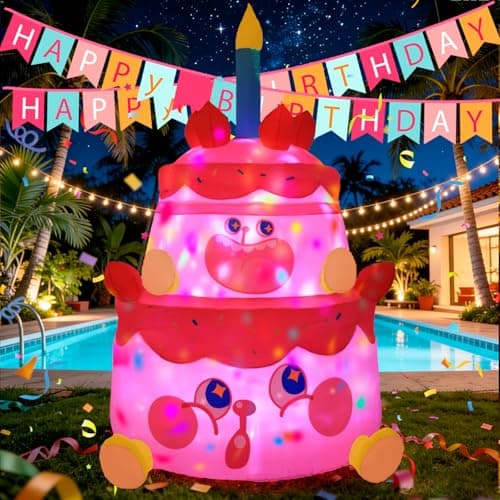 GIFTFIND 6FT Birthday Blow Up Inflatable, 2-Tier Strawberry Themed Inflatable Birthday Yard Display with Bright LEDs, IP65 Waterproof & Windproof Base for Kids Party Setup - Image 1