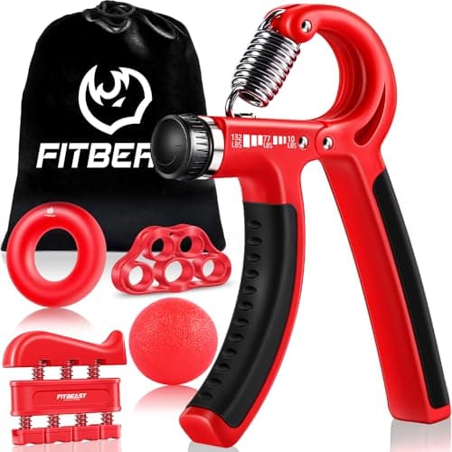 FitBeast Grip Strengthener Forearm Strengthener Hand Grips Strengthener Kit - 5 Pack Adjustable Resistance (Red) - Image 1