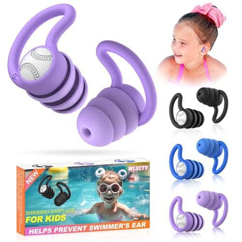 Swimming Ear Plugs Waterproof Earplugs - 3 Pairs Silicone Swim Ear Plugs for Kids, Water Sports Earplugs for Showering, Bathing, Surfing - Keep Ear Water Out (Kids- Black, Pruple, Blue) - Image 1