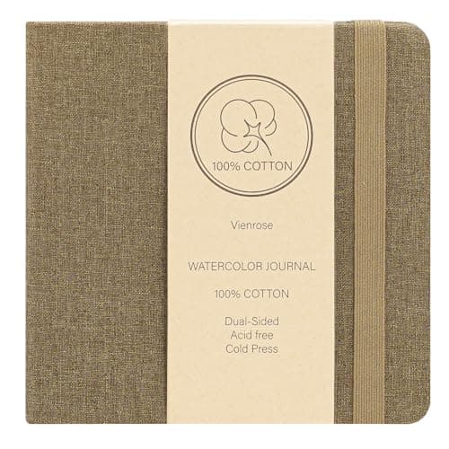 Vienrose Watercolor Sketchbook, 5.5"x5.5" Watercolor Journal with 24 Sheets 140 LB (300 GSM) Cotton Watercolor Paper, Brown Linen Cover Water Coloring Sketch Book As Travel Notebook On The Go - Image 1