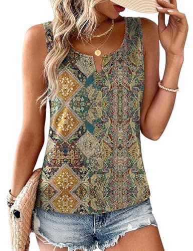 JUSTFASHIONNOW Sleeveless Tank Tops for Women V Neck Tshirts Cute Summer Tops Dressy Casual Blouses Trendy Resort Wear(Yellow, X-Large) - Image 1
