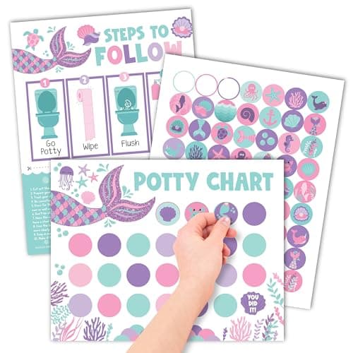 Hadley Designs Potty Training Chart for Toddlers Girls -10 Sticker Potty Chart for Toddlers Girls, 8.5x11" Potty Training Sticker Charts for Toilet Success, Mermaid Toddler Reward Chart for Kids - Image 1