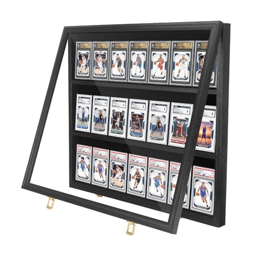 24 Baseball Card Display Case Lockable Graded Sports Card Frame with UV Protection Clear View Wall Cabinet for PSA BGS Trading Cards, Football Basketball Hockey Collector Holder - Image 1