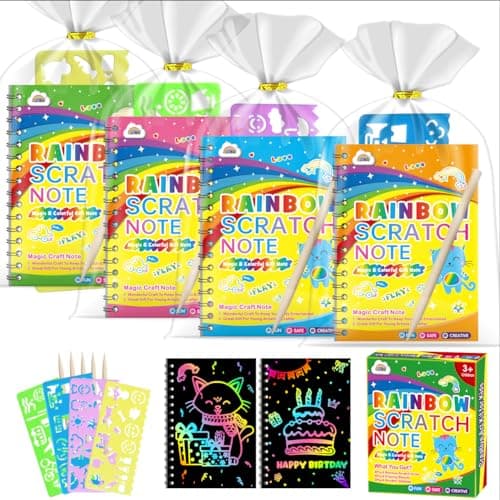 ZMLM 4 Pack Scratch Art Party Favors: Birthday Party Favors for Kids 4-8, Bulk Rainbow Scratch Notebook Paper Pads, Goodie Bags Stuffers Girls Boys Classroom Gifts Crafts Toys Easter Basket Stuffers - Image 1