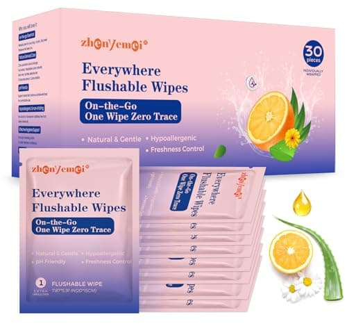 ZHENYEMEI Thickened Flushable Wipes 30 Counts - ON-THE-GO Individually Wrapped for Women Men I Wet Wipes for Butt Travel Toilet Bathroom Thicker & Big for Adult Oranea Dulca & Aloe - Septic Sewer Safe - Image 1