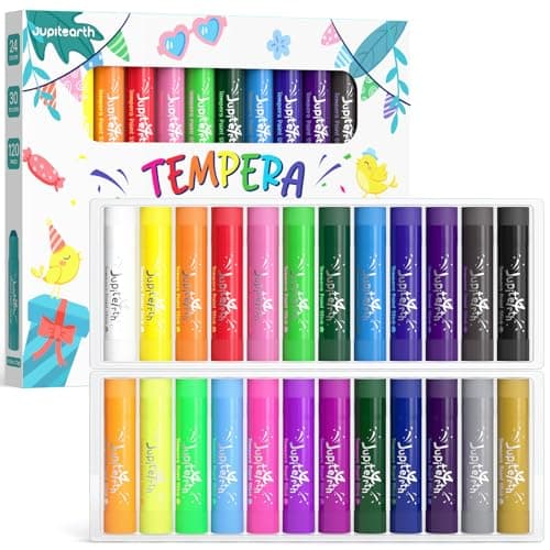 JUPITEARTH 24 Colors Tempera Paint Sticks with 120 PDF Coloring Pages and 30 Stickers, Quick Drying, Smooth, Non-Toxic and Washable Paint Sticks for Kids Drawing on Pumpkin, Wood, Rock, Glass - Image 1