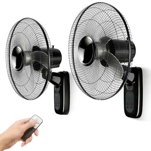 Aotop 16 inch Wall Mount Fan with Remote Control - 2 Pack, 3-Speed and 3 Modes, Timer Function, Adjustable Head, Oscillating Fan for Home and Office - Black - Image 1