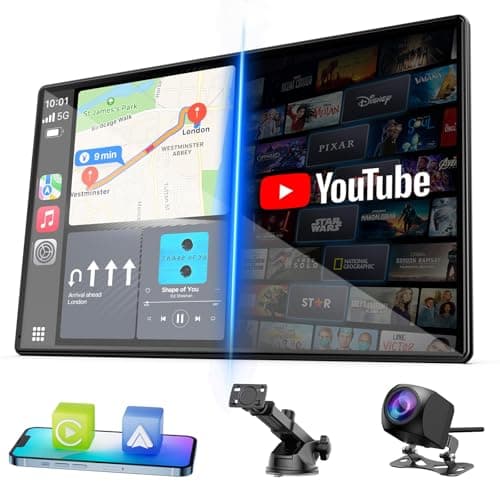 LAMTTO 9" Wireless CarPlay Screen with Net-Flix YouTube Apps Portable Car Play Screen for Apple Carplay and Android Auto with Backup Camera Navigation Bluetooth Voice Control AUX Siri - Image 1