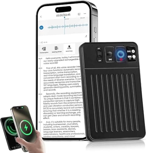 Bantropolis AI Voice Recorder 64GB, Intelligent Transcription and summarization, Supports 107 Languages, with 3000mAh Magnetic Charging, Suitable for Meetings, lectures, Calls and interviews - Image 1