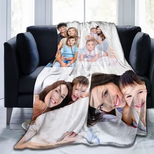 QETXVI Custom Blanket with Photos Text Customized Blanket Personalized Flannel Throw Blankets for Adult Kid Birthday Christmas Halloween Fathers Mothers Valentines Gift - 50"x 60" - Image 1