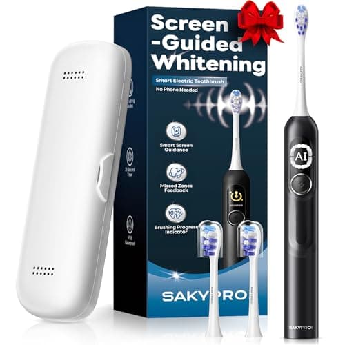 SAKYPRORAL AI Sonic Electric Toothbrush for Adults with Brushing Score & Smart Timer Display, 6-Zone Tracking, Rechargeable Whitening Brush with Soft Heads (Midnight Black) - Image 1