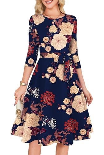 RUMIA Cocktail Dresses for Women 3/4 Sleeve Summer Spring Floral Dresses Tea Party Wedding Guest Dress L - Image 1