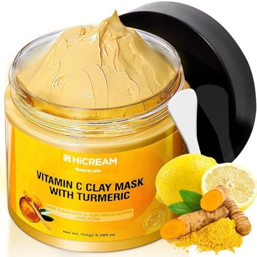 Hicream Turmeric Vitamin C Clay Mask with Kaolin Clay and Turmeric for Dark Spots, Dull Skin, Skincare Facial Mask for Controlling Oil and Refining Pores 5.29 Oz (yellow) - Image 1