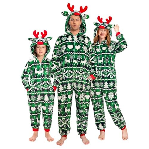 OLAOLA Christmas Family Matching Pajamas Reindeer Sleepwear Flannel Holiday Onesie Hooded Novelty Pjs - Image 1