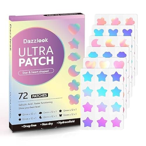 Dazzlook Cute Star Pimple Patch with Salicylic Acid & Tea Tree Oil – Hydrocolloid Stickers, Mix Shapes, Holographic Colors, Vegan, Cruelty-Free, 72 Count for Zits, Blemishes, Breakouts - Image 1