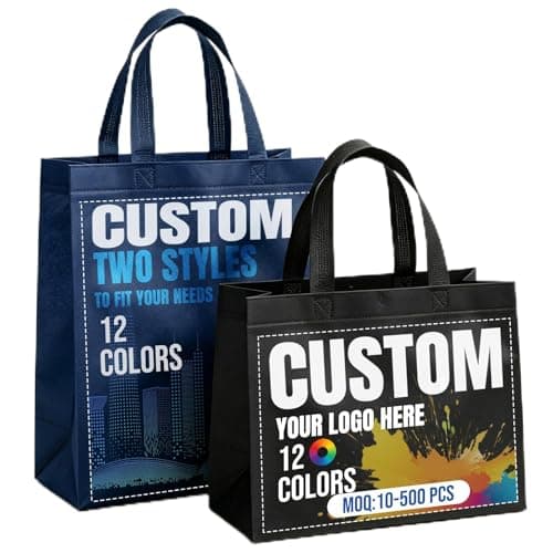 Wubaijin Custom Logo Non-Woven Tote Bags 50–1000 pack, Washable & Reusable, 15” W x 12” H x 4” Perfect for Trade Shows (Horizontal/Vertical)