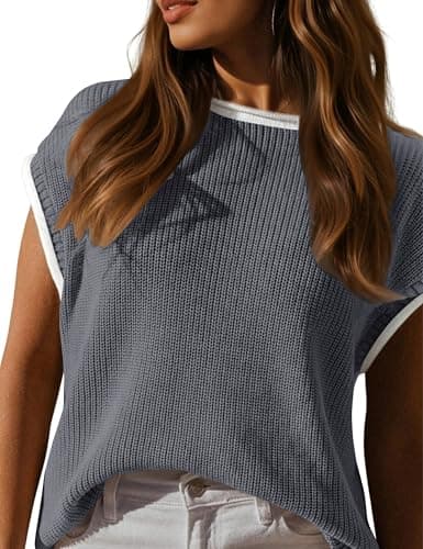 LaGracia Womens Sweater Vest Sleeveless Sweater Tops Spring Tank Tops Crew Neck Cap Sleeve Pullover Sweaters Spring Outfits for Women 2026 Gray L - Image 1
