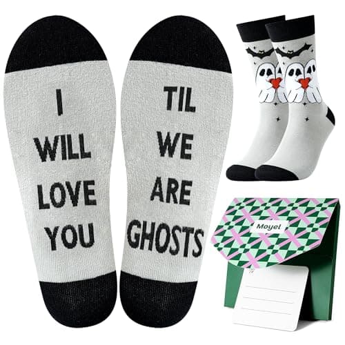 Moyel Ghost Funny Halloween Socks for Men Adults Cute Gifts for Him Boyfriend Husband on Birthday Christmas Valentines Day Anniversary Wedding Day Spooky Gift Ideas Boo Basket Stuffers for Him - Image 1