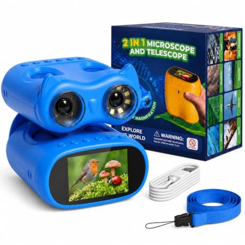 OAEBLLE 2-in-1 Kids Microscope and Telescope, 1000X Handheld Digital Microscope for Kids, 2.0" Screen, 8 LEDs, 10X Pocket Telescope for Outdoor, 1080P Camera STEM Toys Gifts for Boys Girls 4-12, Blue - Image 1