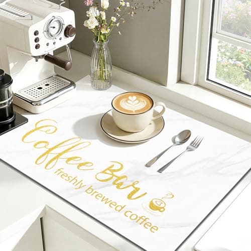 Findosom Dish Drying Mat, 12"x 20" Super Absorbent & Hide Stain Coffee Mat, Cuttable Drying Mat for Kitchen Counter, Coffee Bar Accessories, Under Dish Rack, Coffee Maker, Espresso Machine, White - Image 1