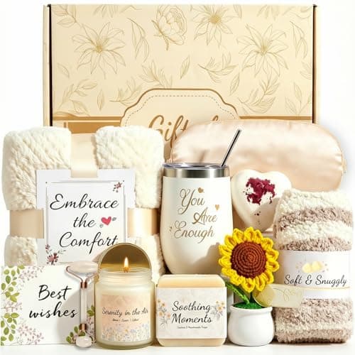 Protado Get Well Soon Gift Basket for Women, Self Care Basket with Cozy Blanket, Candle & Tumbler, Sunflower Care Package, Thinking of You Box for Mom, Sister, Friend, Wife - Image 1