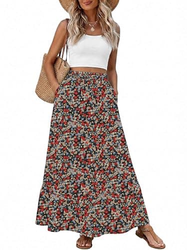 Heymoments Maxi Skirts for Women Floral Print Medium High Waisted Flowy 2026 Fall Trendy A Line Summer Cute Pleated Dressy Casual Fairy Boho Teacher Holiday Beach Vacation Long Skorts with Pockets - Image 1