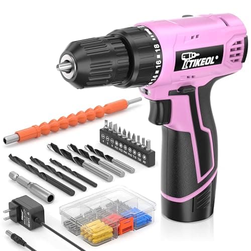 TIKEOL 12V Cordless Drill Set with Battery & Charger, Electric Power Drill with Pure Copper Motor, 180 In-lbs Torque, 18+1 Clutch, 3/8" Keyless Chuck, LED Light, Drill Kit for Home Repair, DIY(Pink) - Image 1
