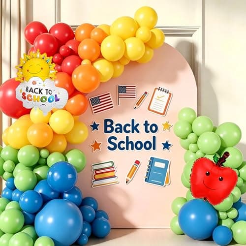 Back to School Party Decorations, 160Pcs Rainbow Balloons Garland Arch Kit with Apple Foil Balloons for Graduation First Day of School Kindergarten Classroom Party Supplies - Image 1