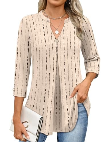 ANRABESS Womens Tops Business Dressy Casual Blouses 3/4 Length Sleeve Shirts 2026 Fall Work Tunic Tee TShirts Office Outfits Apricot Black Large - Image 1