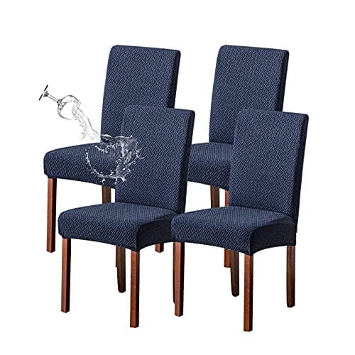 Genina Waterproof Chair Covers for Dining Room Set of 4 Kitchen Chair Covers Parson Dining Chair Slipcover,Navy Blue - Image 1