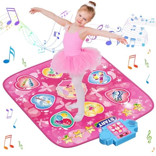 LZFYMXOK Dance Mat for Kids 3-12 – 9-Button Electronic Music Playmat with 3 Game Modes, 8 Challenge Levels & LED Score Display, Anti-Slip Foldable Dancing Pad, Pink Gifts for Girls