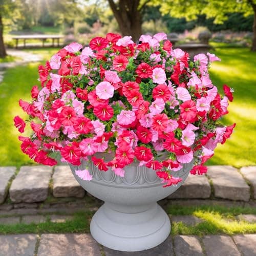 Artificial Flowers for Outdoor, Fake Flowers Faux Plants for Outside Indoor, 4PCS Summer Decor, Morning Glory Petunia UV Resistant, for Garden Porch Window Box Home Planters Farmhouse (Darklightpink) - Image 1