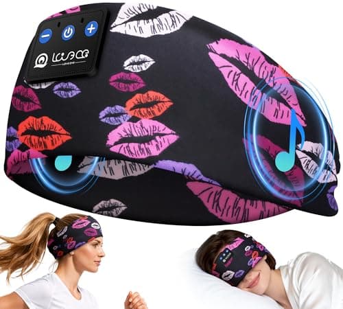 LOVE EYE Sleep Headphones Wireless Headband Headphones Bluetooth 5.4 for Side Sleeper Bluetooth Headband Earphones for Sports for tech Gadgets Gifts(Lip Black) - Image 1