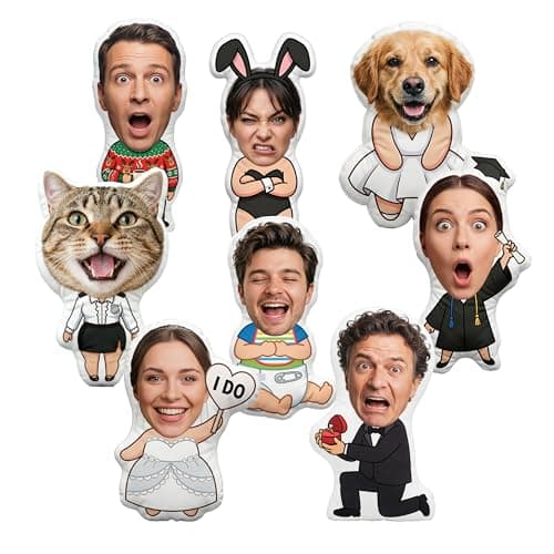 thobac Custom Face Pillow Playful 3D Portrait - Full-Body Portrait Plush Doll, Cozy Cushion for Living Room, Unique Gift for Pets or Couples