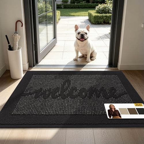 JSEI Door Mat 24"x 36",Absorbent Dirt Welcome Mat,Non-Slip Entryway Rugs Washable Indoor Entrance Mats,Low Profile Floor Mat for Entryway and Front Back Door,Black - Image 1