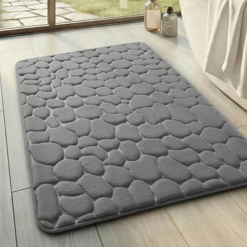 YIHOUSE Bathroom Mat Rug, Memory Foam Bath Mat, Non-Slip Bathroom Floor Mats, Cobblestone Bath Mats Absorbent Bath Rugs Washable Quick Dry (17x24,Dark Gray) - Image 1