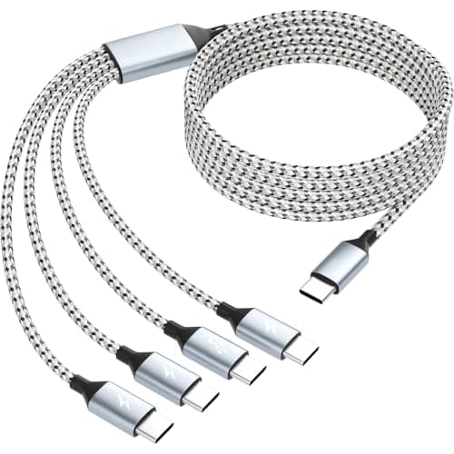 USB C Multi Charging Cable, Dual Type C Cable 1Pack 5FT, USB C Splitter with 4 Type-C Connectors,4 in 1 Multiple Nylon Braided Cable Compatible with iPhone 15 Pro Max/Samsung Galaxy/Tablets/Google. - Image 1