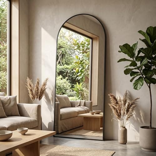 NBGV 58"x19" Floor Mirror Full Length, Arched Full Length Mirror with Stand, Full Body Mirrors for Bedroom Living Room or Cloakroom Black - Image 1