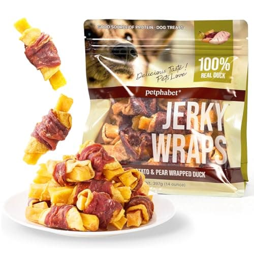 PETPHABET Duck Wrapped Sweet Potato Pear Dog Treats - Healthy Jerky Dog Chews, Rawhide Free Training Treats for Small, Medium, Large Dogs, Soft Snacks High Protein & Low Fat, Easy to Digest, 14oz